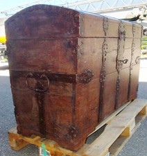 Antik Barock 17 Jhd. Museal Eichen Runddeckel Hochzeits Truhe Eisenscharniere 