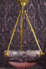 DECKENLEUCHTE Chandelier ROSE Glasschale aus PATE DE VERRE>Glaspaste sign. TIEF