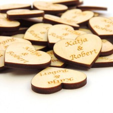 50 Stck. Personalisierte Herzen eigene Gravur Hochzeit Taufe Tischdekoration 2cm