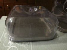 TCM Tchibo Sushihaube Käsehaube Kuchen Platte Teller quadratisch Edelstahl Plexi