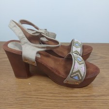 Sergio Todzi Größe UK 5 EU 38 braun Kunstleder Plateau Sandalen Blockabsatz gebraucht