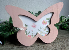 Stand Bilderrahmen Schmetterling Form Holz Fotohalter Deko Rosa 19,5cm x 15cm