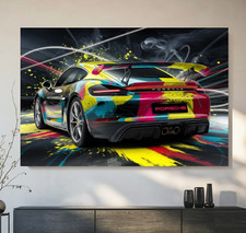 LEINWAND BILDER BIS 170x110x5 PORSCHE RENNWAGEN ABSTRAKT MODERN BUNTES WANDBILD