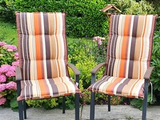 Sitzauflagen Sitzpolster Hochlehner Gartenstuhl, 2 Stück, gestreift, wie neu