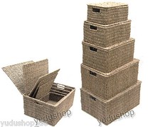 Korb Schrankkorb Regalkorb Kiste Aufbewahrungskorb mit Deckel Seegrass 