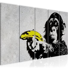 Wandbilder Set Affe mit Bannane Pistole Banksy XXL Bild für Wohnzimmer grau