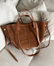 ♥️Neu Made In Italy Wildleder Tasche Cognac Braun Borse In Pelle Tote Bag Leder