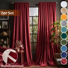 2er Samtvorhang Gardinen Verdunklungsvorhänge Blickdicht Kräuselband Wohnzimmer