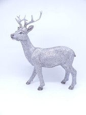 Dekofigur Hirsch Silber-Schwarz Strukturiert 22 cm – Weihnachtsdeko Modern