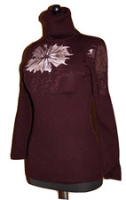 Damen Pullover Rolli mit Spitze Braun Baumwolle-Wolle  XS Rollkragen