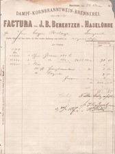 Rechnung Haselüne, J.B. Berentzen, Dampf Kornbranntwein Brennerei 1887 (3002)