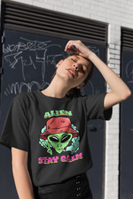 Bio Damen Oversize T-Shirt 420 High Alien Smoke  Stay Calm Gras kiffen weed