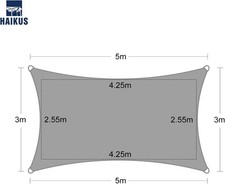 HAIKUS Sonnensegel 4-Eck, 3x5m Sonnenschutz Wasserabw. Garten Terrasse Creme