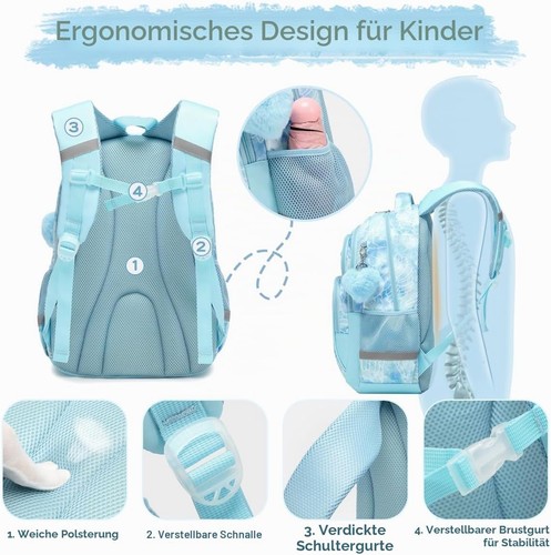 Schulrucksack blau 3er - blau, 3er-set