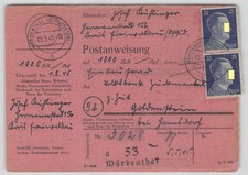D. Reich Postanweisung aus WÜRBENTHAL Ost-Sudetenl. 5.5.45 (!!)