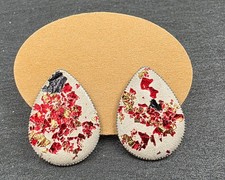 Ohrstecker Handmade Tropfen Träne Beton Glitzer Glitter Folie Rot Gold