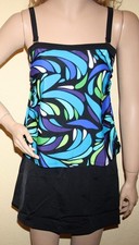 BADEANZUG in KLEID-OPTIK schwarz-türkis-lila-grün BADEKLEID 40 oder 42 CUP C NEU