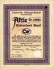 CALZITWERKE Hamburg Berlin Gründeraktie 1922 Chemie TOP Historische Wertpapiere