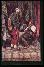 Künstler-AK Bosnischer Händler mit einem Kunden auf dem Markt 