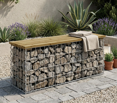 Gartenbank gabione holz kiefer - gartenbank,