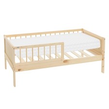 Kinderbett mit Matratze Einzelbett Holz Bett Rausfallschutz 140 x 70 cm Natur