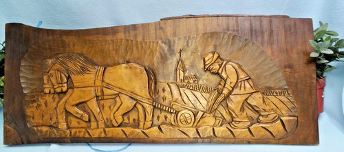 Holzbild relief pflügender - relief,