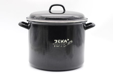 BEKA Emaille Suppentopf Kochtopf mit Deckel Topf Metall schwarz Vintage Ø 25 cm