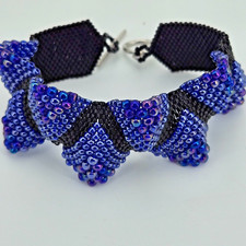 Armband Damen Schmuck handgerfertigt Glasperlen Blau Schwarz breit 21 cm