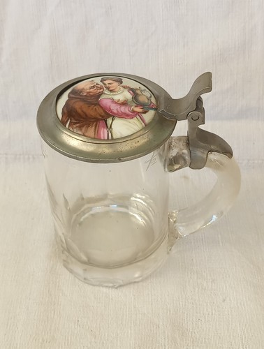 Bierkrug glas zinndeckel pater - glas,