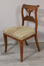 Biedermeier Stuhl Holz geschnitzt Adler mit Stoffbezug 19.Jhd (MVL4754)