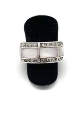 925/- Sterlingsilber Ring, Perlmutt, simulierte Diamanten, 4-10 mm breit, Gr. 52