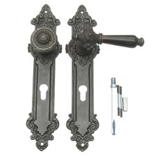 großer Haustürbeschlag Jugendstil Gußeisen antik / Griff Horn 48-1a-GHN