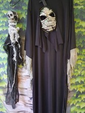 Halloween Kostüm „Tod / Geist“ + Skelett-Deko + Maske – Größe S–L