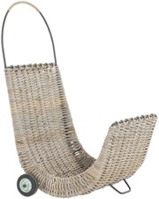 Kaminholzwagen Wagen für Brennholz Rattan Naturrohr Korb mit Rollen (Grau Natur)