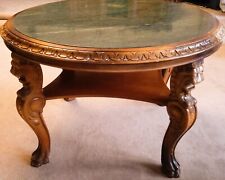 Couchtisch Tisch, rund, grüne Marmorplatte, Herrenzimmer Wotan, Löwenköpfe