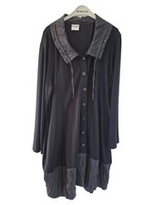 She's Crazy Damen Blusenkleid Gr. 46 Schwarz Casual Langarm Midikleid