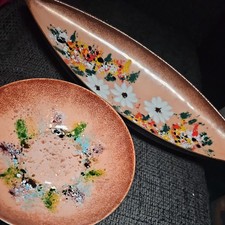 Emailleschale 2stk, Kunsthandwerk, Fischland, 38 cm, Metallschale, Servierschale