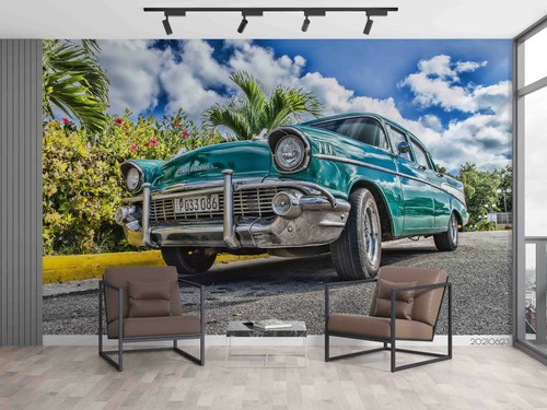 Blau retro auto floral - 3d,