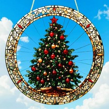 Fenster Deko Hänger Fensterbild Sonnenfänger Buntglas Bild Weihnachtsbaum