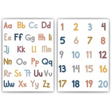 ABC Kinderposter 2er Set Alphabet Lernposter Buchstaben & Zahlen | Kinderzimmer 