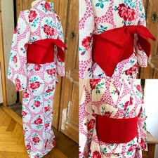 Yukata Kimono Damen SET mit Tsukuri-Obi | Bunko Musubi Obi aus Sha-Stoff