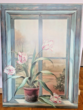 Wandbild Grünes Fenster mit Tulpen 80 x 60 cm
