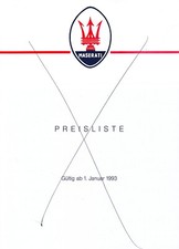 MASERATI 222 Ghibli Spyder 430 Shamal Preise Preisliste Ausstattungen 1993 B16