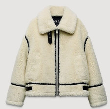 Zara Damen Faux Sherling Kunstfell Biker Jacke 3548/247/712 Größe S NEU & OVP