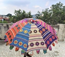 Indischer Hippie Gartenschirm Sonnenschirm Stickerei groß Outdoor Terrasse...