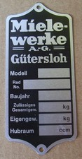 Typenschild Oldtimer Motorrad Miele Werke AG Gütersloh