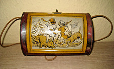 Antike Botanisiertrommel, Wildschweinjagd, Lithografie, Verschluß, Gurt, 1A