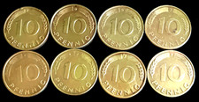 Lot 8x 10 Pfennig BRD 1950 F+J, 1971 F, 1972 D, 1978 J, 1980 F+J, 1981 D