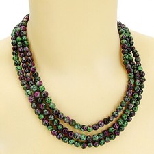 BAILYSBEADS edle Rubin-Zoisit Kette Halskette Collier Dreireihig D-6mm