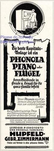 Phonola piano hupfeld reklame - phonola,